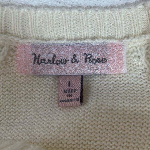 Harlow & Rose Cable Knit Sweater Womens Large Cream Long Sleeve Lightweight - Picture 5 of 6